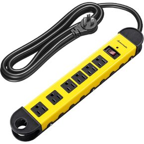 DEWENWILS Metal Power Strip, 6-Outlet Heavy Duty Surge Protector with 15FT Long Cord, 14AWG/3C, 15A Circuit Breaker, 900 Joules, Low Profile Flat Plug, Wall Mountable, UL Listed Yellow