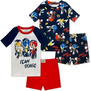 Sonic The Hedgehog Boys Pajama Set - 4 Piece Short Sleeve & Shorts Pajama Set - 100% Cotton Pjs, Snug-Fit Kids Summer Pajamas