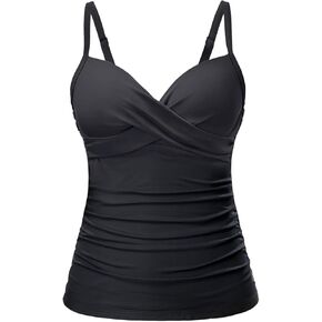 Tempt Me Women’s Black Underwire Tankini Top Tummy Control Swim Tops Only Twist Front Push Up Bathing Suit No Bottom L