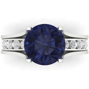 Clara Pucci 2.99 ct Round Cut Solitaire Simulated Blue Sapphire Designer Art Deco Statement Wedding Sliding Ring Band Set 18K White Gold