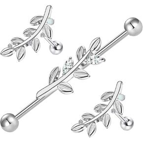 VERAMI 14G 316L Butterfly Industrial Barbell Cartilage Earring Surgical Steel CZ Flower Industrial Barbell Cartilage Earring Body Piercing Jewelry for Women