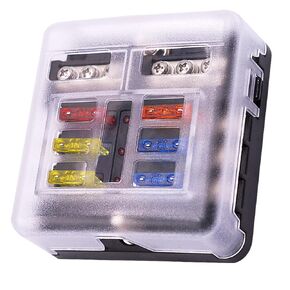 6 Way Fuse Block,12V Blade Fuse 6 Circuit ATC/ATO Waterproof Fuse Box Holder with LED Indicator Waterpoof Cover for 12V/24V Automotive Truck Boat Marine RV Van Vehicle