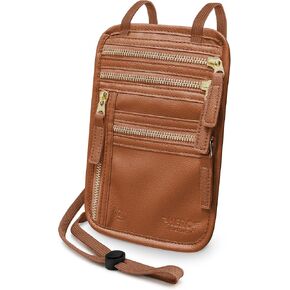HERO Neck Wallet – RFID Blocking Vegan Leather Passport Holder & Travel Pouch (Tan)
