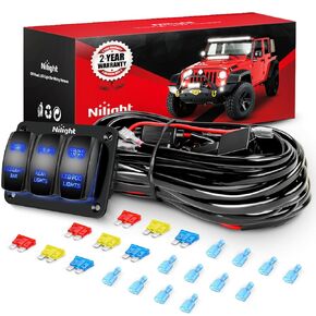 Nilight 10011W 16AWG Wiring Harness Kit-2 Leads LED Light Bar 12V On/Off 5 Pin Rocker Switch Power Relay Blade Fuse for Jeep Boat Trucks, 2 Years Warranty