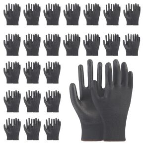 Safety Work Gloves for Men & Women PU Coated Gloves Warehouse Gloves Breathable and Non Slip 24 Pairs Polyurethane Grip Work gloves for Lawns, Gardening, and Transportation (L, Black)