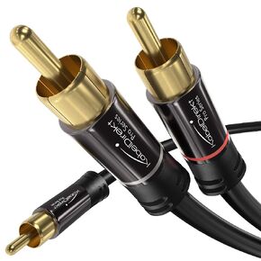 KabelDirekt – RCA/phono Y cable – 20ft long – 1 to 2 RCA/phono, stereo audio cable (coax cable, RCA/phono male/male plugs, analog/digital, adapter for subs/amps/Hi-Fis/home theater/receivers, black)