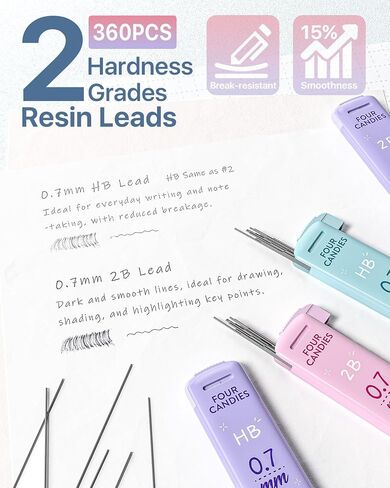 Four Candies Mechanical Pencils 0.7mm, with HB & 2B Lead Refills 0.7, Pastel Eraser Set & Eraser Refills, 16-Count Pack with Case, Cute Aesthetic School Supplies for Writing, Drawing and Sketching in Saudi Arabia