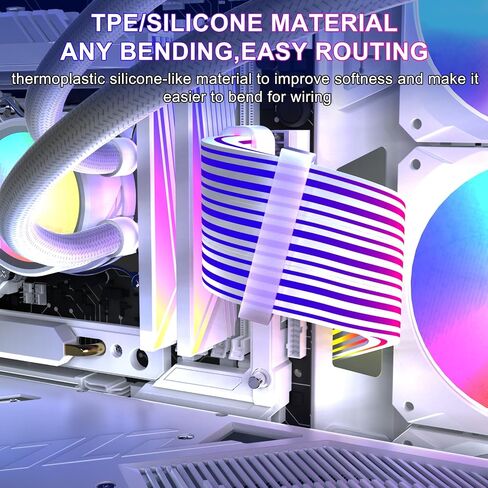 Sirlyr 24 Pin RGB PSU Cables,ARGB PC Cable for Motherboard Power Supply Extension - 5V 3Pin Addressable Four Sides Lighting RGB Strips Decor Computer Case White in Kuwait
