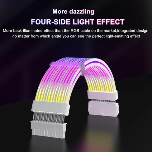 Sirlyr 24 Pin RGB PSU Cables,ARGB PC Cable for Motherboard Power Supply Extension - 5V 3Pin Addressable Four Sides Lighting RGB Strips Decor Computer Case White in Kuwait