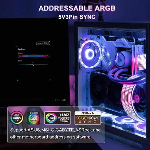 Sirlyr 24 Pin RGB PSU Cables,ARGB PC Cable for Motherboard Power Supply Extension - 5V 3Pin Addressable Four Sides Lighting RGB Strips Decor Computer Case White in Kuwait