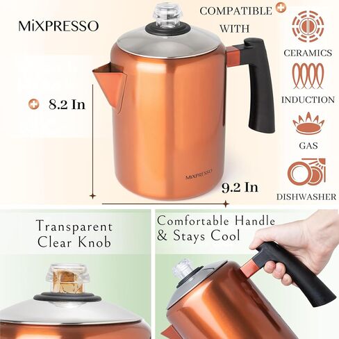 وعاء قهوة من الفولاذ المقاوم للصدأ Mixpresso، وعاء قهوة من الفولاذ المقاوم للصدأ، ممتاز للتخييم، وعاء قهوة من 5 إلى 8 أكواب in Kuwait
