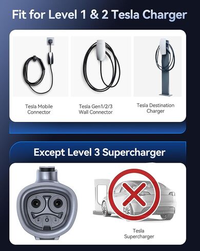 أحدث محول شحن Tesla إلى J1772 لعام 2024 (بحد أقصى 80 أمبير، 240 فولت) محول J1772 EVs لشاحن Tesla، محول متوافق مع موصلات Tesla عالية الطاقة، وشواحن الوجهة، وموصلات الهاتف المحمول (فضي) in Kuwait