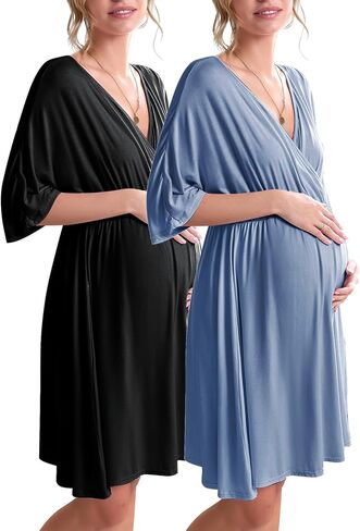 Ekouaer 3 in 1 Labor/Delivery/Hospital Gown 2 Pack Maternity Dress Nursing Nightgown Sleepwear in Saudi Arabia