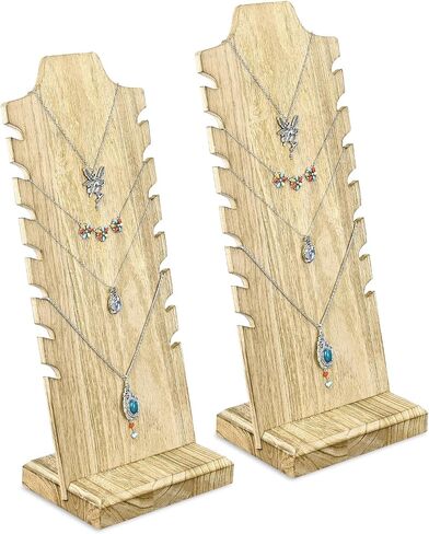 MOOCA Lightweight Wooden Necklace Display Stand - Freestanding Easel Holder for Multiple Necklaces, Brown Color in Kuwait