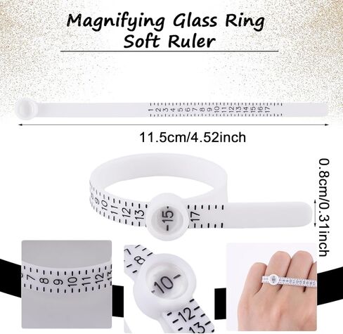مجموعة قياس مقاس الخاتم قطعتين من amaxiu، مقاس الخاتم القابل لإعادة الاستخدام مع أداة قياس حجم الخاتم الزجاجي المكبر مقاس الإصبع، أداة مقاس المجوهرات للرجال والنساء (أبيض) in Kuwait
