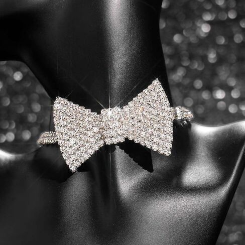 Sethexy سباركلي حجر الراين المختنق بريق ربطة العنق قلادة Bowknot تنس سلسلة حزب ملهى ليلي الزفاف زي مجوهرات للنساء والفتيات in Kuwait