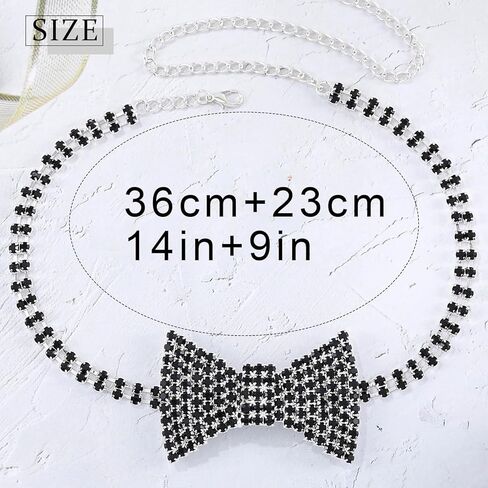 Sethexy Sparkly Rhinestone Choker Glitter Bowtie Necklace Bowknot Tennis Chain Party Nightclub Wedding Costume Jewelry for Women and Girls in Kuwait