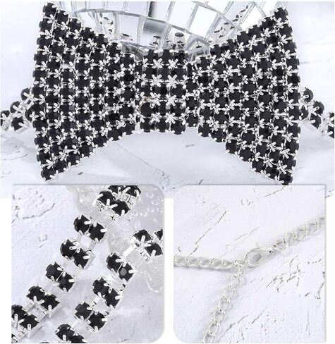 Sethexy Sparkly Rhinestone Choker Glitter Bowtie Necklace Bowknot Tennis Chain Party Nightclub Wedding Costume Jewelry for Women and Girls in Kuwait
