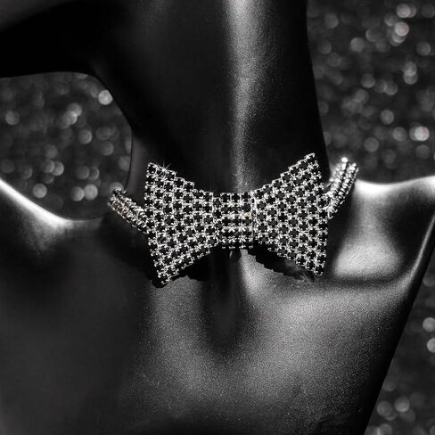 Sethexy Sparkly Rhinestone Choker Glitter Bowtie Necklace Bowknot Tennis Chain Party Nightclub Wedding Costume Jewelry for Women and Girls in Kuwait