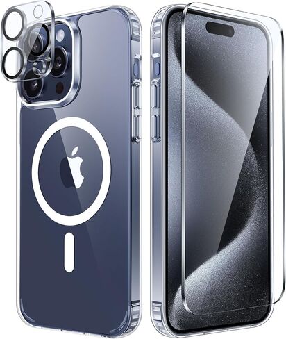 FNTCASE لحافظة هاتف iPhone 15-Pro-Max: حافظة شفافة مضادة للأصفر لهاتف iPhone 15 Pro Max | جراب هاتف شفاف بحماية من الدرجة العسكرية ومقاوم للصدمات والخدش مقاس 6.7 بوصة in Kuwait