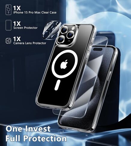 FNTCASE لحافظة هاتف iPhone 15-Pro-Max: حافظة شفافة مضادة للأصفر لهاتف iPhone 15 Pro Max | جراب هاتف شفاف بحماية من الدرجة العسكرية ومقاوم للصدمات والخدش مقاس 6.7 بوصة in Kuwait