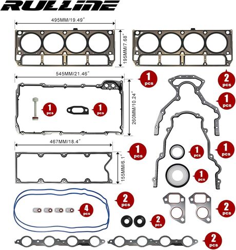 مجموعة حشية RULLINE LS وحشيات الرأس LS9 متوافقة مع LS1 LS6 LQ4 LQ9 GEN III 4.8L 5.3L 5.7L 6.0L لسيارة Chevy Silverado GMC Sierra 1500 2500 3500 1999-2010 استبدال 12622033 12585673 in Saudi Arabia