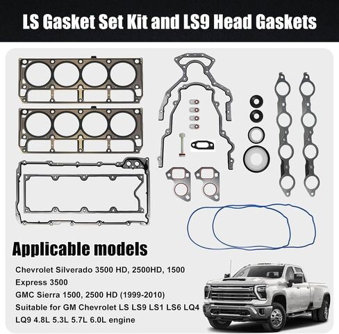 مجموعة حشية RULLINE LS وحشيات الرأس LS9 متوافقة مع LS1 LS6 LQ4 LQ9 GEN III 4.8L 5.3L 5.7L 6.0L لسيارة Chevy Silverado GMC Sierra 1500 2500 3500 1999-2010 استبدال 12622033 12585673 in Saudi Arabia