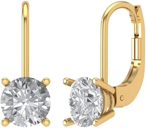 Clara Pucci 2 Carat Brilliant Round Cut Drop Dangle Clear Simulated Diamond 14k Yellow Solid Gold Earrings Lever Back in Saudi Arabia