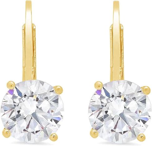Clara Pucci 2 Carat Brilliant Round Cut Drop Dangle Clear Simulated Diamond 14k Yellow Solid Gold Earrings Lever Back in Saudi Arabia
