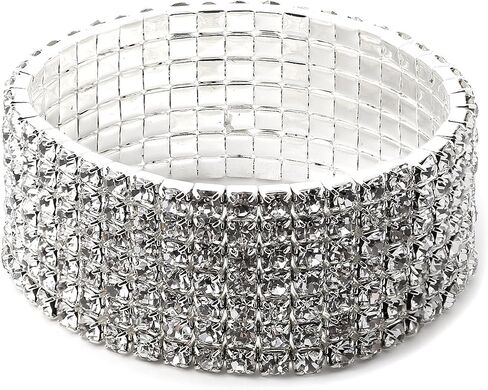 Topwholesalejewel Silver Aurora Borealis Square Rhinestones 7 Strand Stretch Bracelet in Kuwait