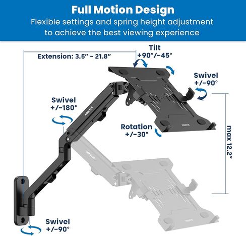 Mount-It! Single Monitor Arm for Wall or Pole Mounting, Full Motion Monitor Mount for 17" to 32" Screens, 2 Mounting Options incl., Spring Assisted Wall Mount, VESA 75x75, 100x100, 15.4 lb max Weight in Kuwait