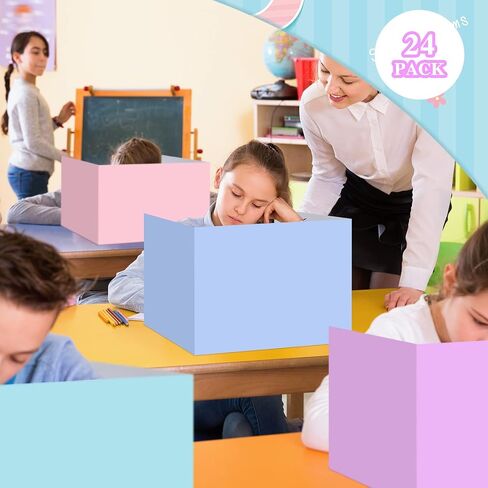 Yeaqee 24 Pcs Solid Privacy Boards for Student Desks Classroom Desk Divider Trifold Table Desk Privacy Panel Privacy Folders Screen Partition for School Teacher Student Study Test Home (Pastel Colors) in Saudi Arabia