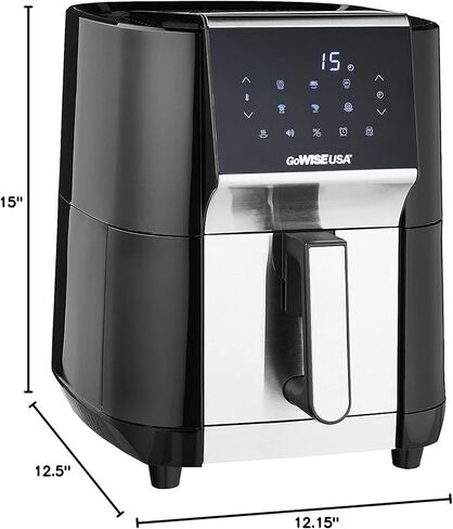 GoWISE USA 7-Quart Air Fryer & Dehydrator - with Ergonomic Touchscreen Display with Stackable Dehydrating Racks with Preheat & Broil Functions + 100 Recipes (Black/Stainless Steel) in Kuwait
