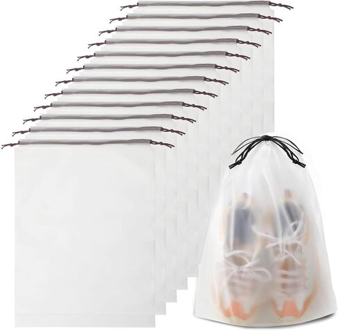 12 قطعة من حقائب الأحذية الشفافة للسفر، مقاس 15.7 سم × 11.8 سم، حقائب أحذية سفر برباط للتعبئة، حقيبة تخزين أحذية السفر المحمولة مقاومة للماء والغبار in Kuwait