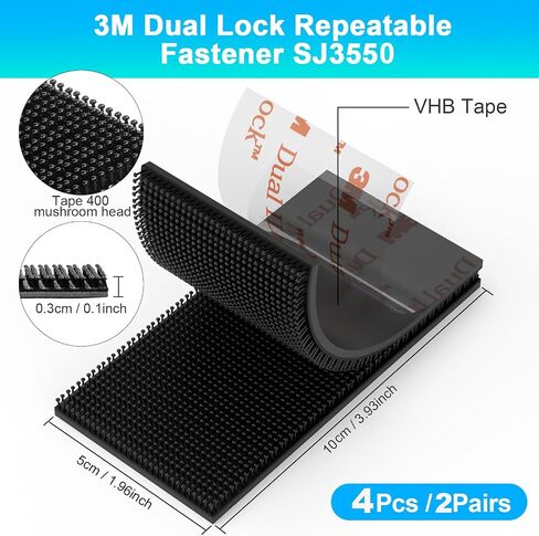 Dual Lock Fastener 2in x 4in Heavy Duty Mounting Tape, 4PCS Reclosable Self Mating Fastener SJ3550 400 Black for Indoor/Outdoor in Saudi Arabia