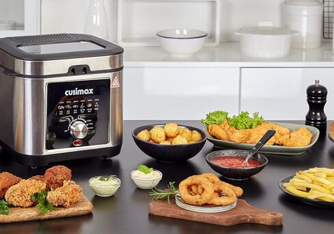 مقلاة عميقة CUSIMAX مقلاة كهربائية عميقة مع سلة وخطاف بالتنقيط، مقلاة سمك بسعة زيت 2.6 لتر، غطاء قابل للإزالة مع نافذة عرض وفلتر، مقالي من الفولاذ المقاوم للصدأ، 1200 واط in Kuwait