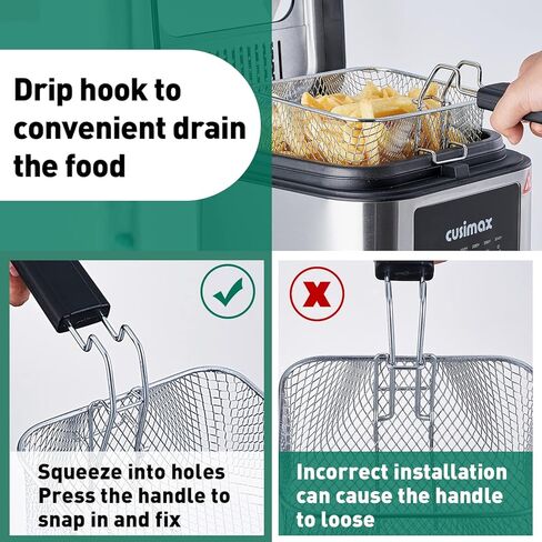 مقلاة عميقة CUSIMAX مقلاة كهربائية عميقة مع سلة وخطاف بالتنقيط، مقلاة سمك بسعة زيت 2.6 لتر، غطاء قابل للإزالة مع نافذة عرض وفلتر، مقالي من الفولاذ المقاوم للصدأ، 1200 واط in Kuwait