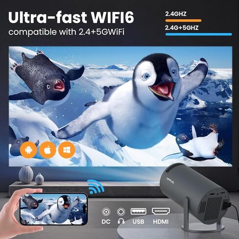 [Auto Keystone] جهاز عرض ذكي مع Android TV 11.0 HIPPUS، جهاز عرض بلوتوث واي فاي 5G يدعم 4K، جهاز عرض أفلام خارجي محمول صغير متوافق مع iOS، Android in Kuwait