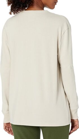 Champion Boyfriend, Oversized T-Shirt, Women's Cotton Long Sleeve Tee, White, Large in Kuwait