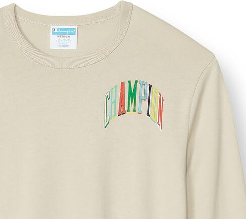 Champion Boyfriend, Oversized T-Shirt, Women's Cotton Long Sleeve Tee, White, Large in Kuwait