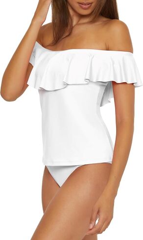 Trina Turk Women's Monaco Ruffle Tankini, Off Shoulder, Swimsuit Tops in Saudi Arabia