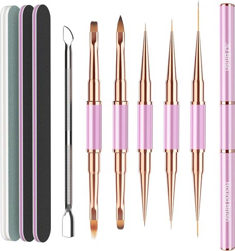 Nail Art Brushes Set, Acrylic Nail Brushes Kit for Gel Polish Nails, Double Ended Professional Nail Art Tools with Nail Files and Cuticle Pusher, Nail Design Brushes for Salon and DIY Manicure，Violet in Saudi Arabia