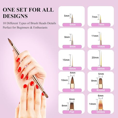 Nail Art Brushes Set, Acrylic Nail Brushes Kit for Gel Polish Nails, Double Ended Professional Nail Art Tools with Nail Files and Cuticle Pusher, Nail Design Brushes for Salon and DIY Manicure，Violet in Saudi Arabia