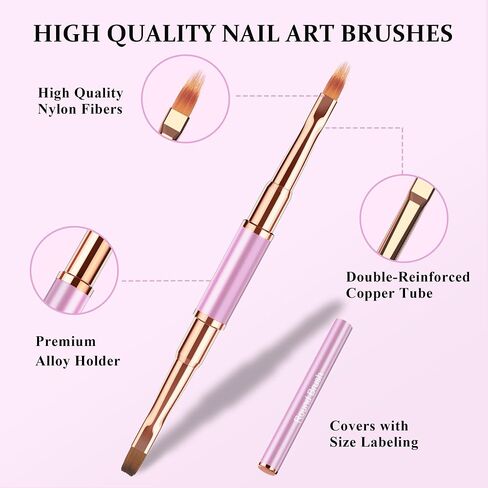 Nail Art Brushes Set, Acrylic Nail Brushes Kit for Gel Polish Nails, Double Ended Professional Nail Art Tools with Nail Files and Cuticle Pusher, Nail Design Brushes for Salon and DIY Manicure，Violet in Saudi Arabia
