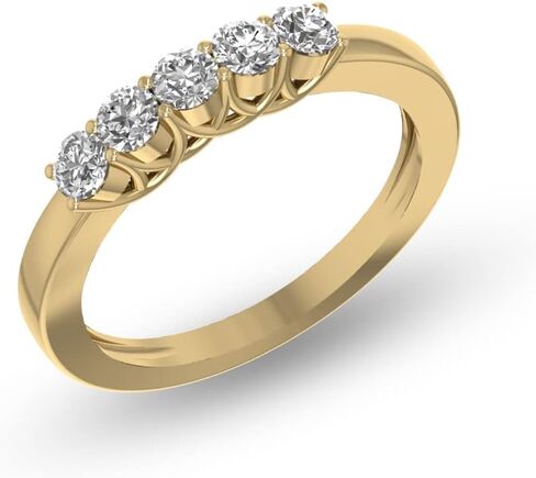 Women's 1/2-1 Carat TW Five Stone Natural Diamond Band in 14K White and Yellow Gold - Band For Engagement, Wedding, Anniversary in Kuwait