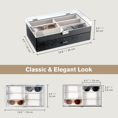 ProCase 12 Slots Acrylic Clear Top Sunglass Organizer, 2 Layers Eyeglasses Case Multi Pairs Storage Eyewear Display Holder with Transparent Lid and Drawer -Black in Saudi Arabia