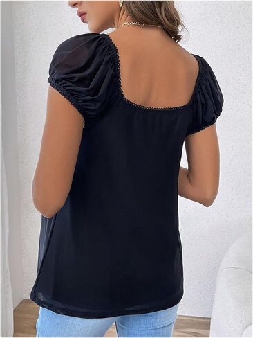Verdusa Women's Maternity Blouses Drawstring Peplum Short Puff Sleeve Blouse Tops in Saudi Arabia