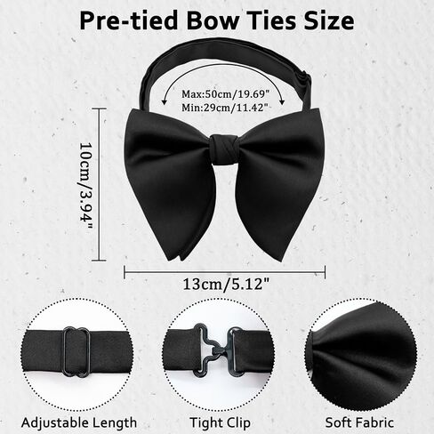Oversized Bow Ties for Men, Men's Bow Tie Adjustable Pre-Tied Clip on Bowtie Solid Color Bowtie for Tuxedo Wedding Party in Saudi Arabia
