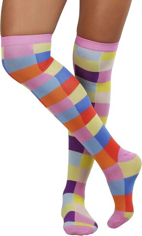 ToBeInStyle Women’s Fun Jester Pattern Polka Dot & Striped Thigh High Stockings in Kuwait