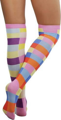 ToBeInStyle Women’s Fun Jester Pattern Polka Dot & Striped Thigh High Stockings in Kuwait